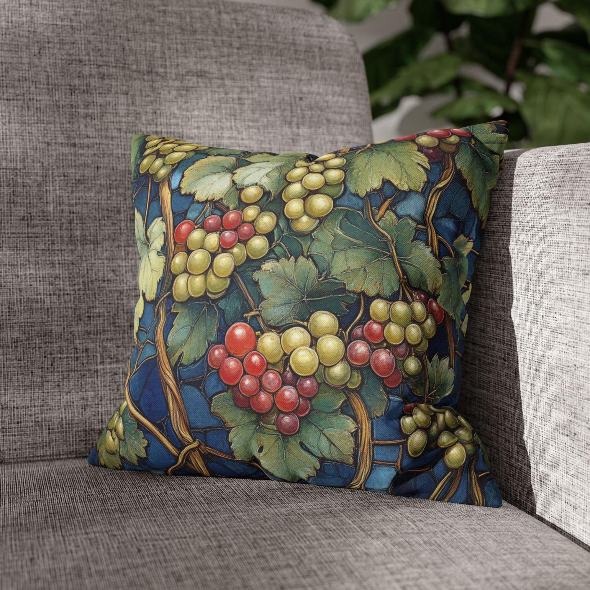 Lush Grape Vine Throw Pillow, Vintage Botanical Fruit Cushion, Dark Moody Nature Decor, Enchanted Garden Accent Pillow