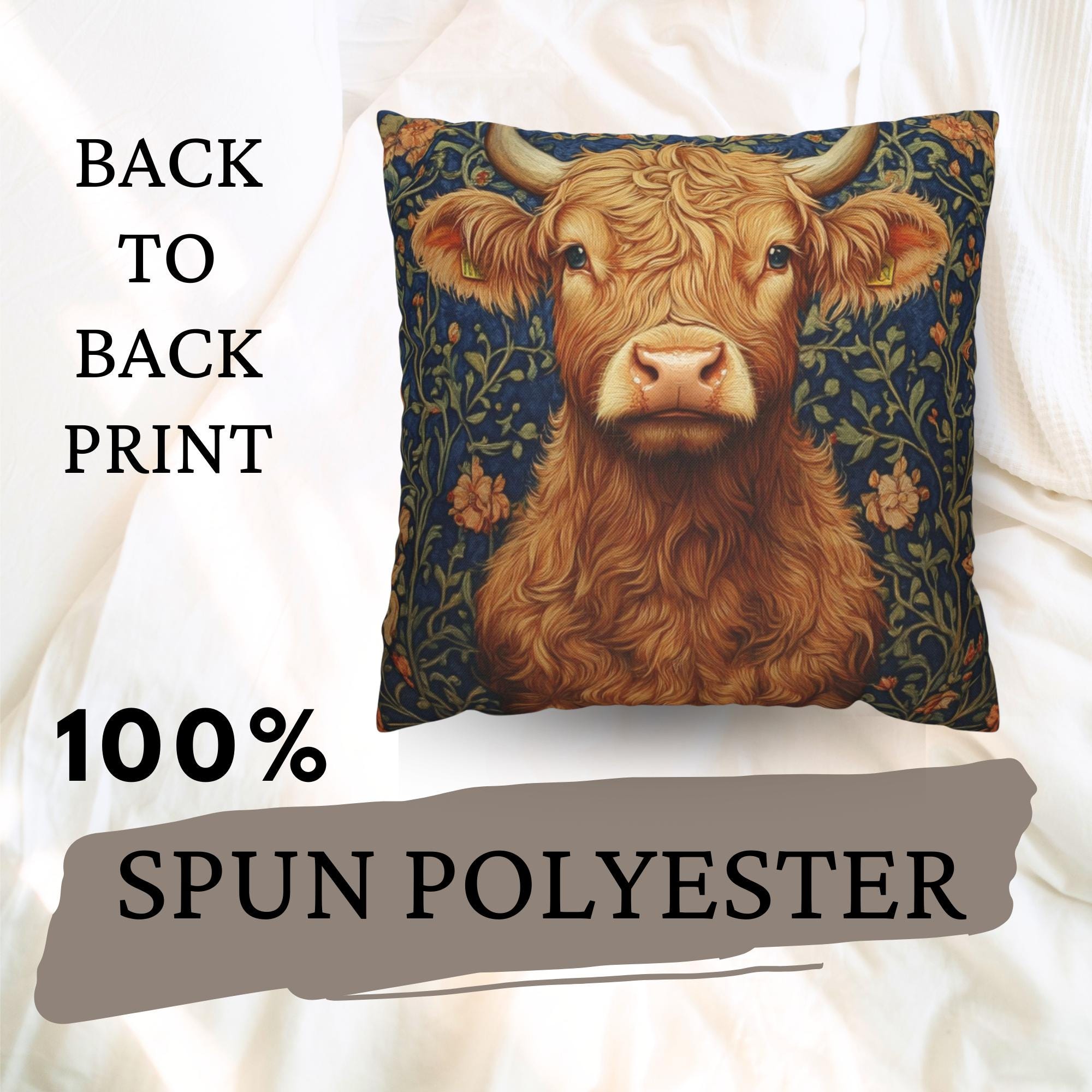 Highland Cow Floral Throw Pillow, Vintage Farm Animal Cushion, Dark Moody Botanical Decor, Enchanted Cottage Accent Pillow