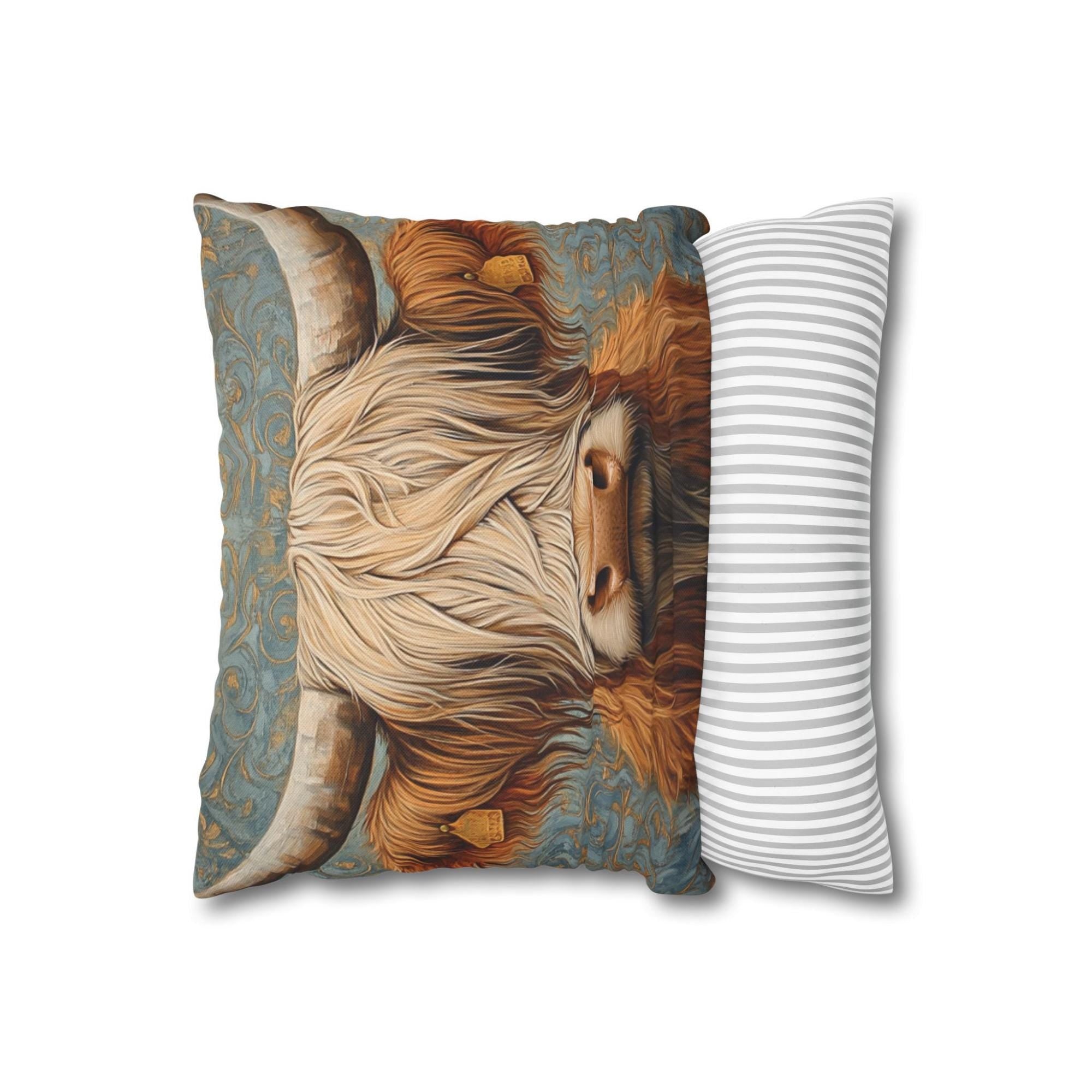 Highland Cow Throw Pillow, Vintage Farm Animal Cushion, Dark Elegant Botanical Decor, Enchanted Cottage Accent Pillow
