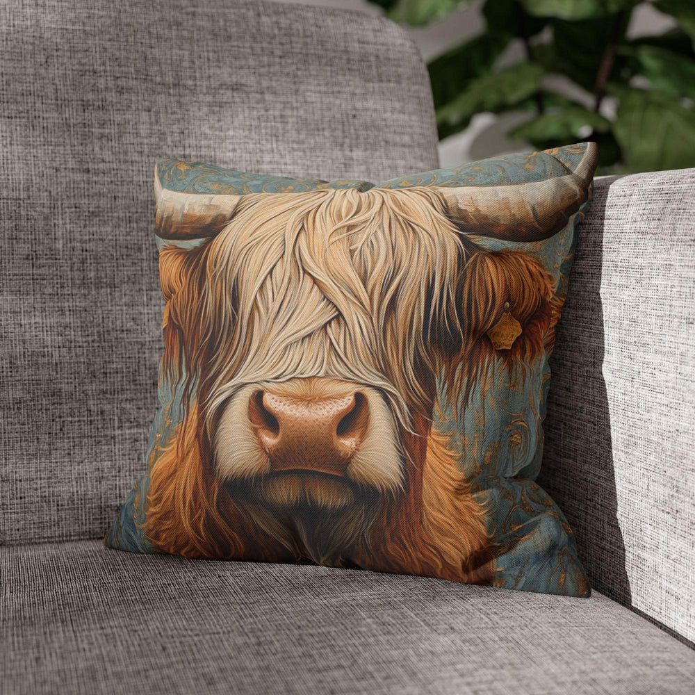Highland Cow Throw Pillow, Vintage Farm Animal Cushion, Dark Elegant Botanical Decor, Enchanted Cottage Accent Pillow