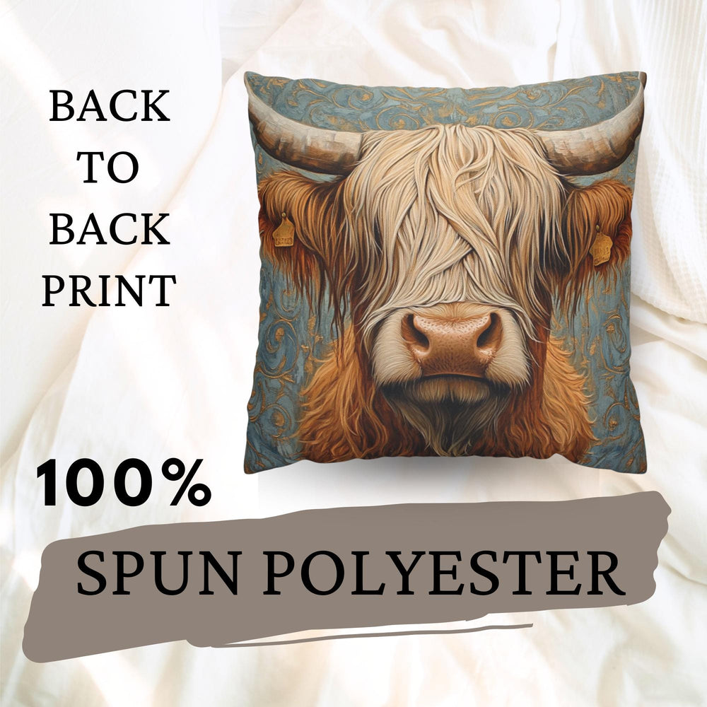 Highland Cow Throw Pillow, Vintage Farm Animal Cushion, Dark Elegant Botanical Decor, Enchanted Cottage Accent Pillow