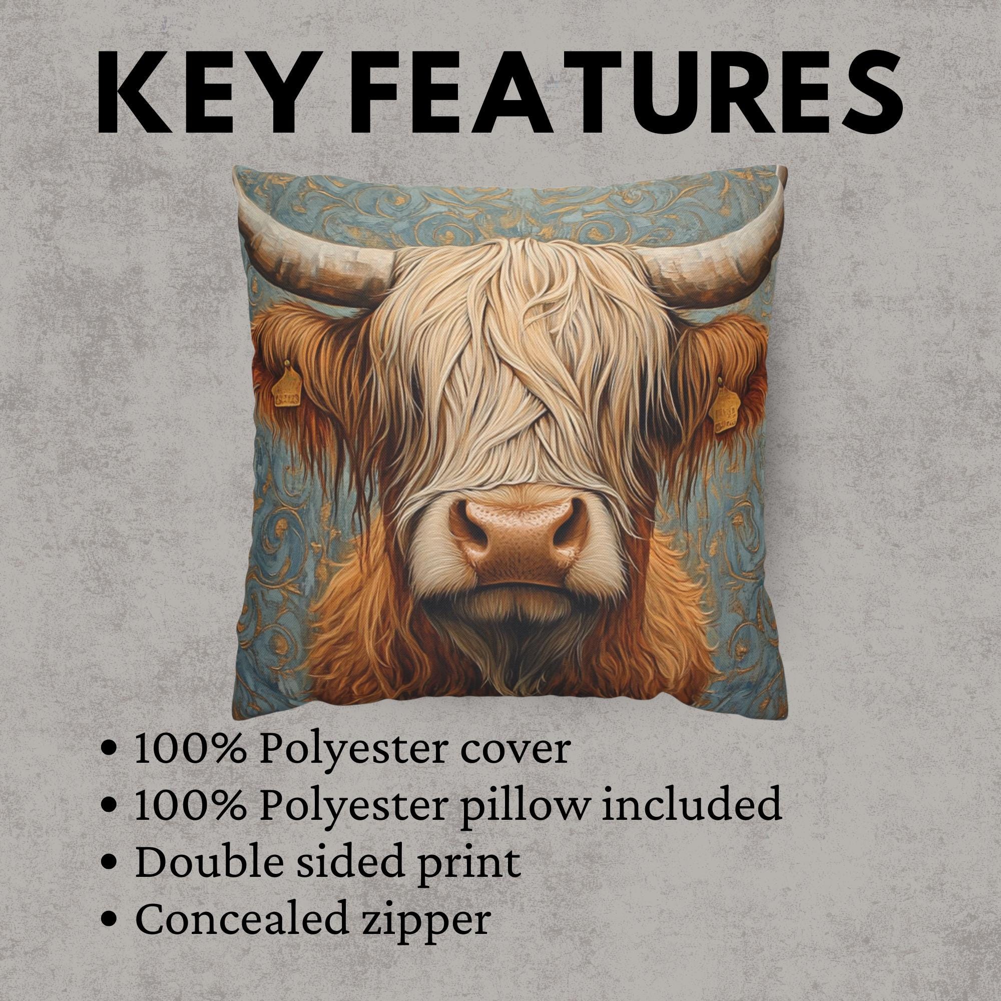Highland Cow Throw Pillow, Vintage Farm Animal Cushion, Dark Elegant Botanical Decor, Enchanted Cottage Accent Pillow