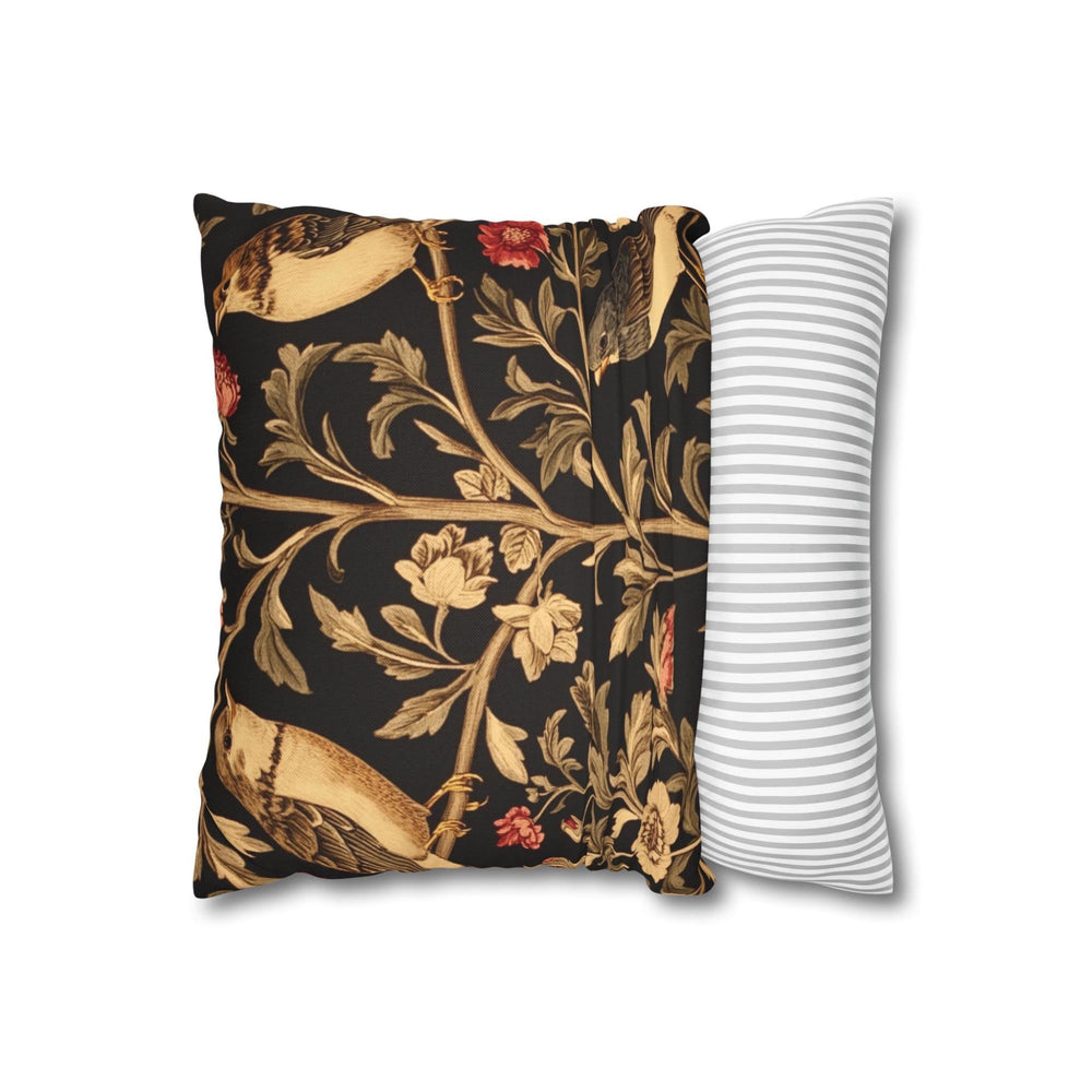 Vintage Love Birds Throw Pillow, Botanical Floral Bird Cushion, Dark Romantic Nature Decor, Enchanted Garden Accent Pillow