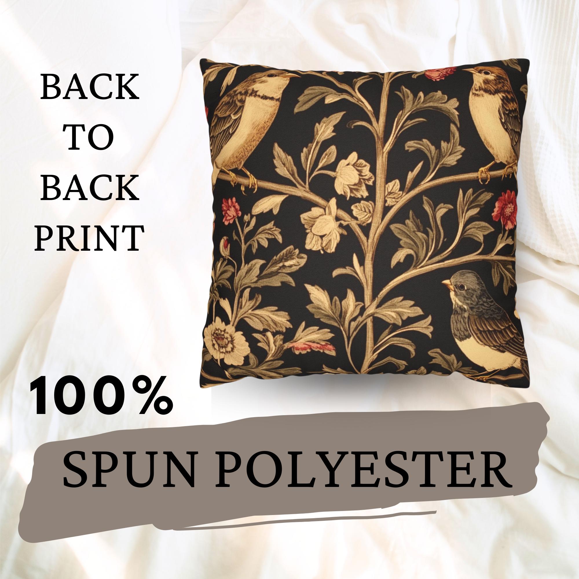 Vintage Love Birds Throw Pillow, Botanical Floral Bird Cushion, Dark Romantic Nature Decor, Enchanted Garden Accent Pillow
