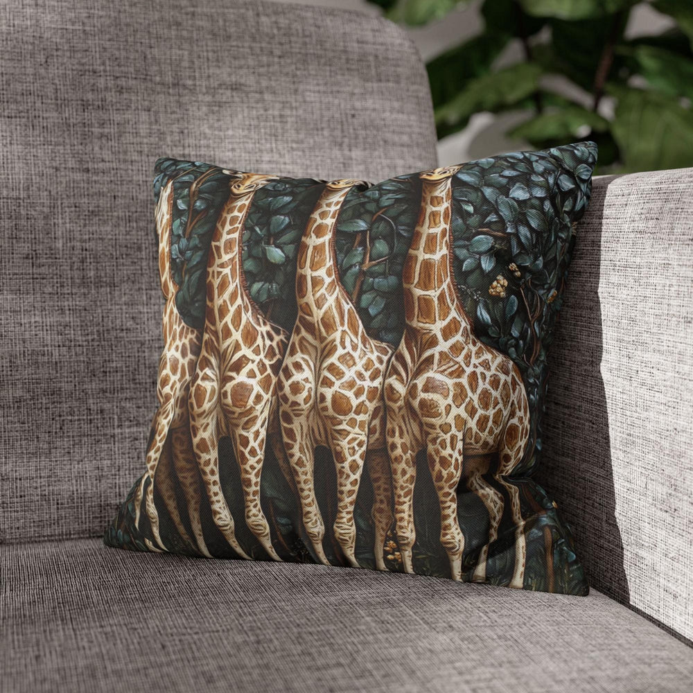 Whimsical Giraffe Family Throw Pillow, Vintage Safari Animal Cushion, Botanical Wildlife Nature Decor, Storybook Accent Pillow
