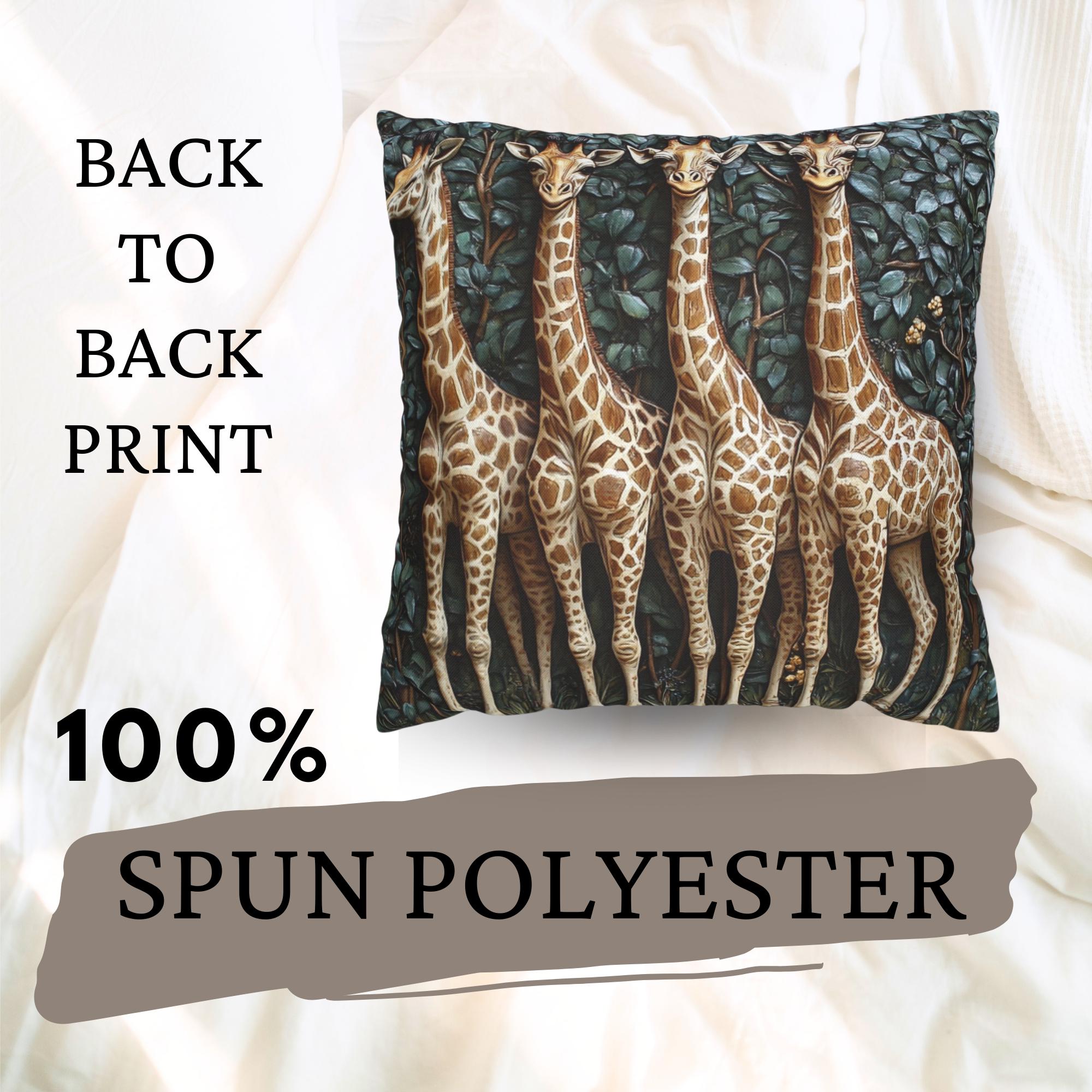 Whimsical Giraffe Family Throw Pillow, Vintage Safari Animal Cushion, Botanical Wildlife Nature Decor, Storybook Accent Pillow