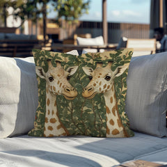 Gentle Giraffe Pair Throw Pillow, Vintage Botanical Wildlife Cushion, Neutral Nature Decor, Storybook Garden Accent Pillow