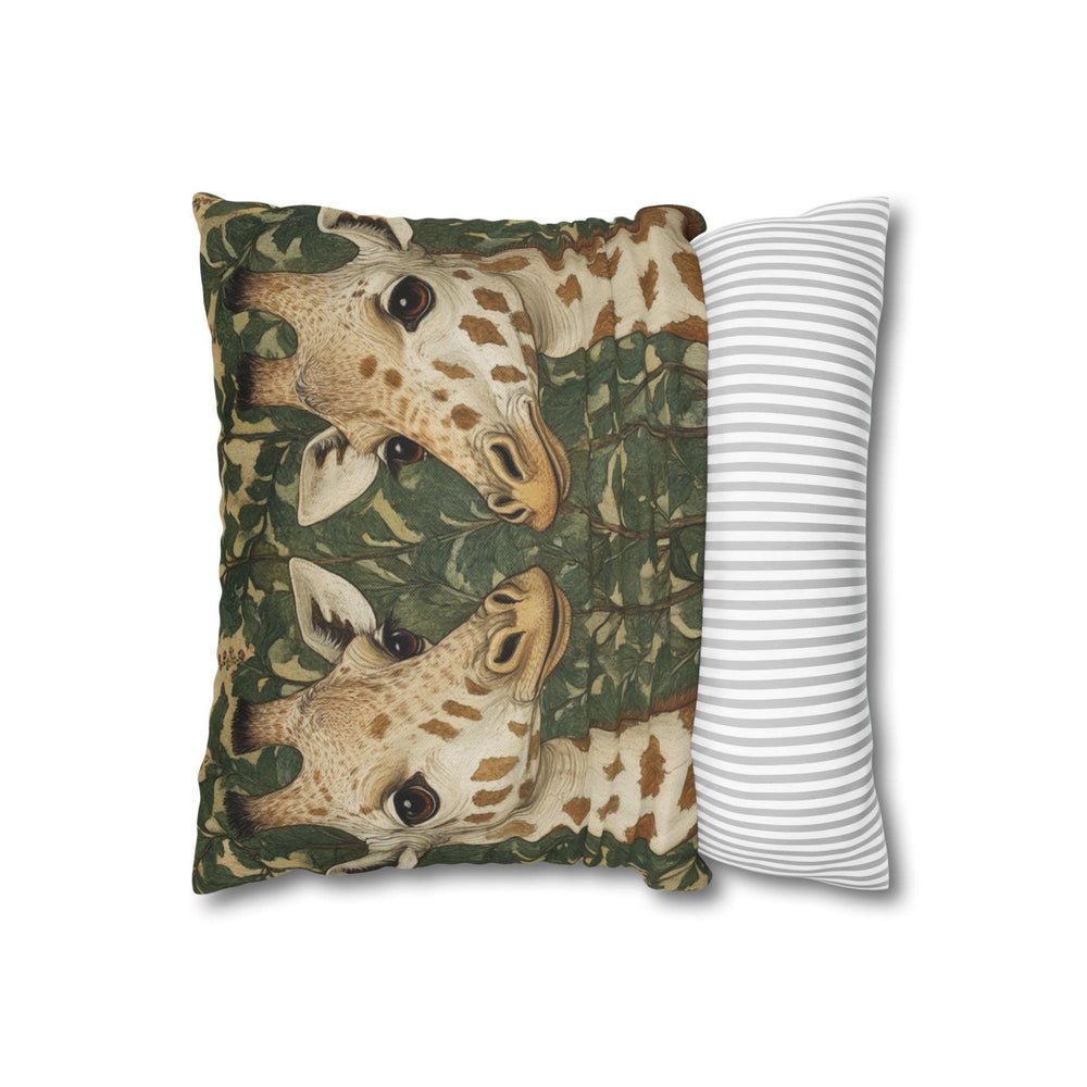 Gentle Giraffe Pair Throw Pillow, Vintage Botanical Wildlife Cushion, Neutral Nature Decor, Storybook Garden Accent Pillow