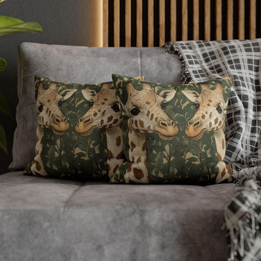 Gentle Giraffe Pair Throw Pillow, Vintage Botanical Wildlife Cushion, Neutral Nature Decor, Storybook Garden Accent Pillow