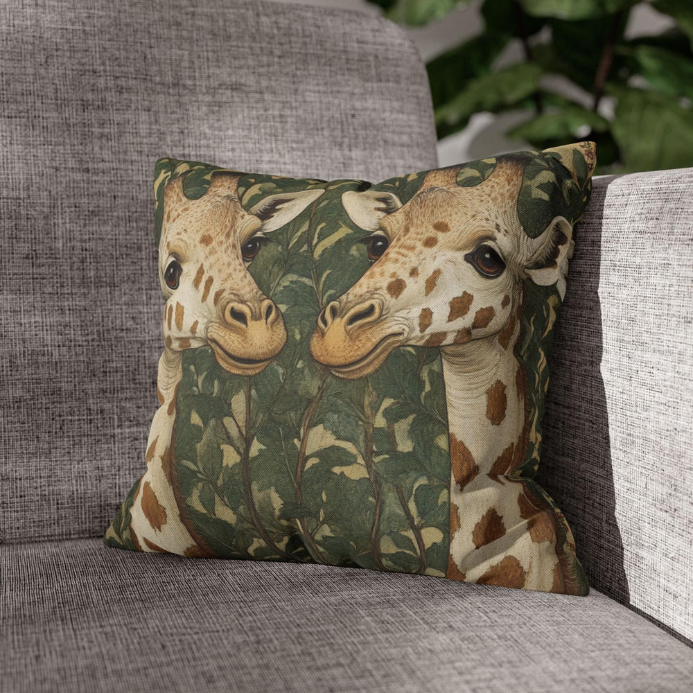 Gentle Giraffe Pair Throw Pillow, Vintage Botanical Wildlife Cushion, Neutral Nature Decor, Storybook Garden Accent Pillow