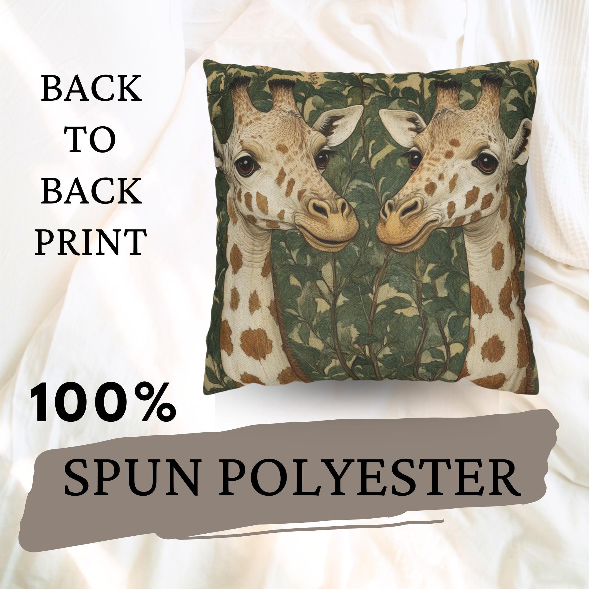 Gentle Giraffe Pair Throw Pillow, Vintage Botanical Wildlife Cushion, Neutral Nature Decor, Storybook Garden Accent Pillow