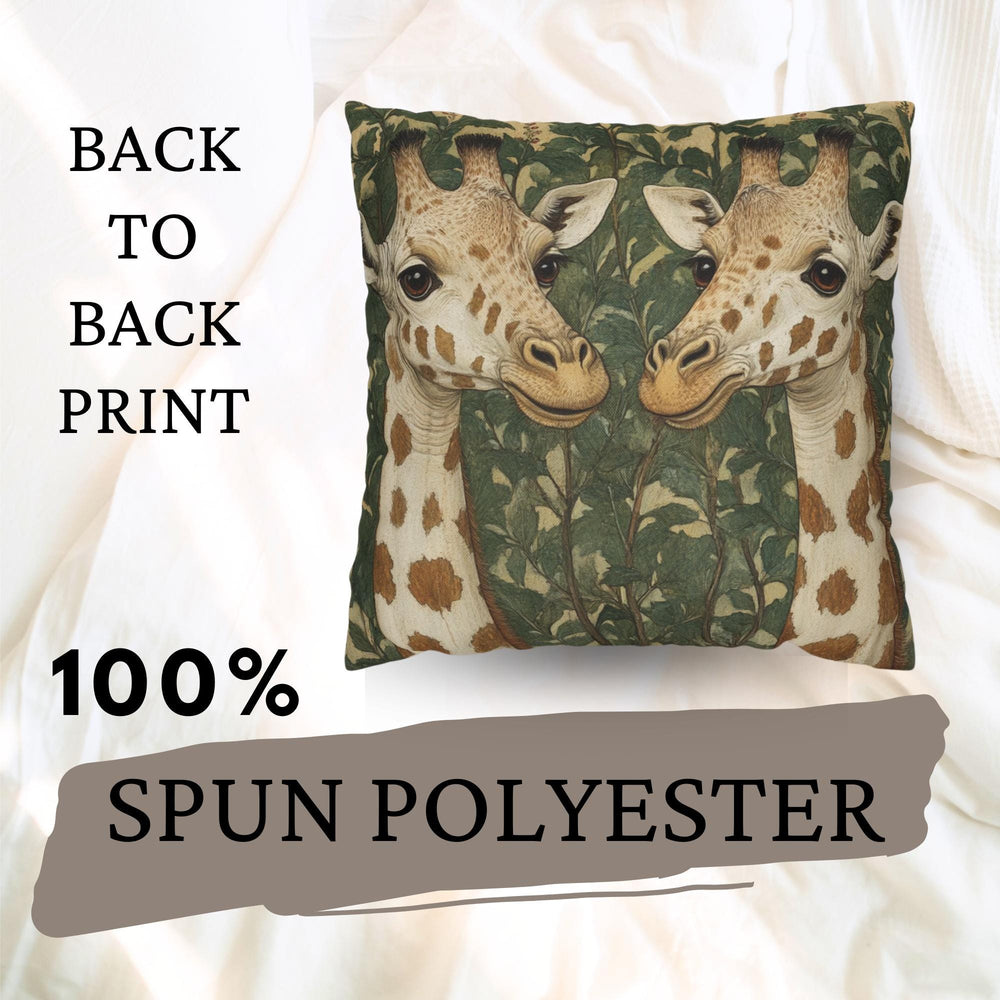 Gentle Giraffe Pair Throw Pillow, Vintage Botanical Wildlife Cushion, Neutral Nature Decor, Storybook Garden Accent Pillow