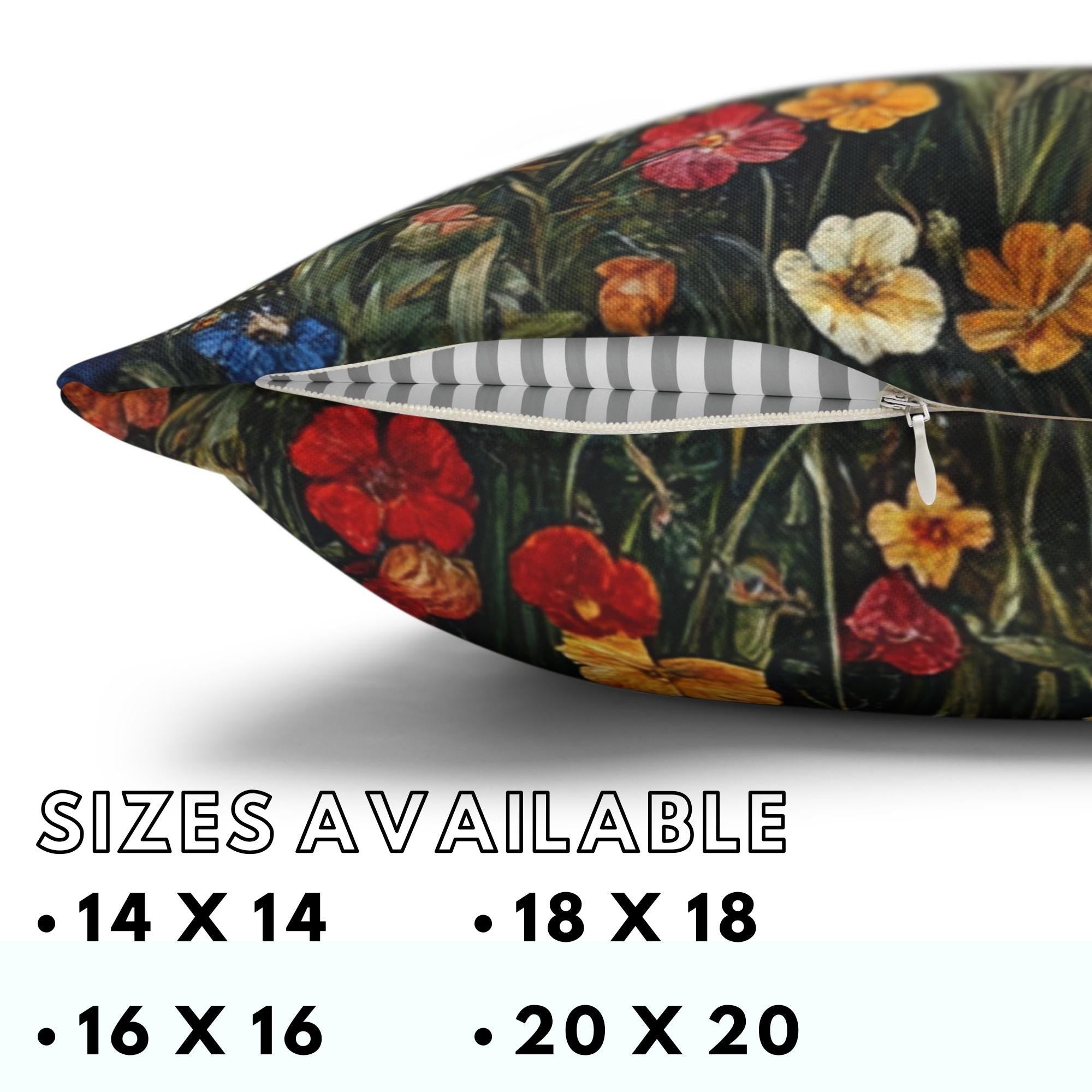 Colorful Spring Tulip Throw Pillow, Vintage Wildflower Garden Cushion, Bright Botanical Decor, Floral Meadow Accent Pillow