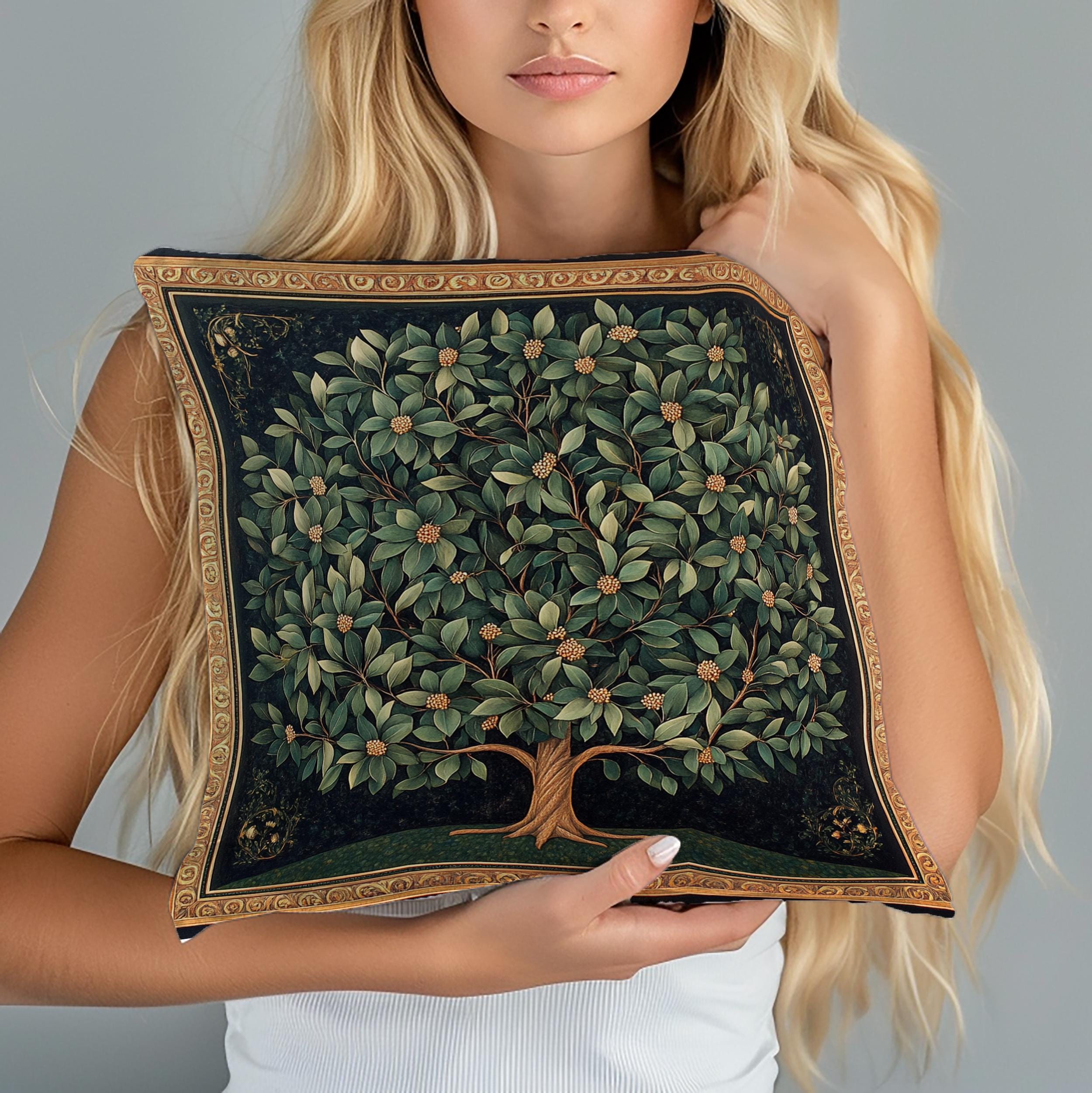 Ornamental Botanical Tree Throw Pillow, Vintage Garden Foliage Cushion, Classic Greenery Decor, Timeless Nature Accent Pillow