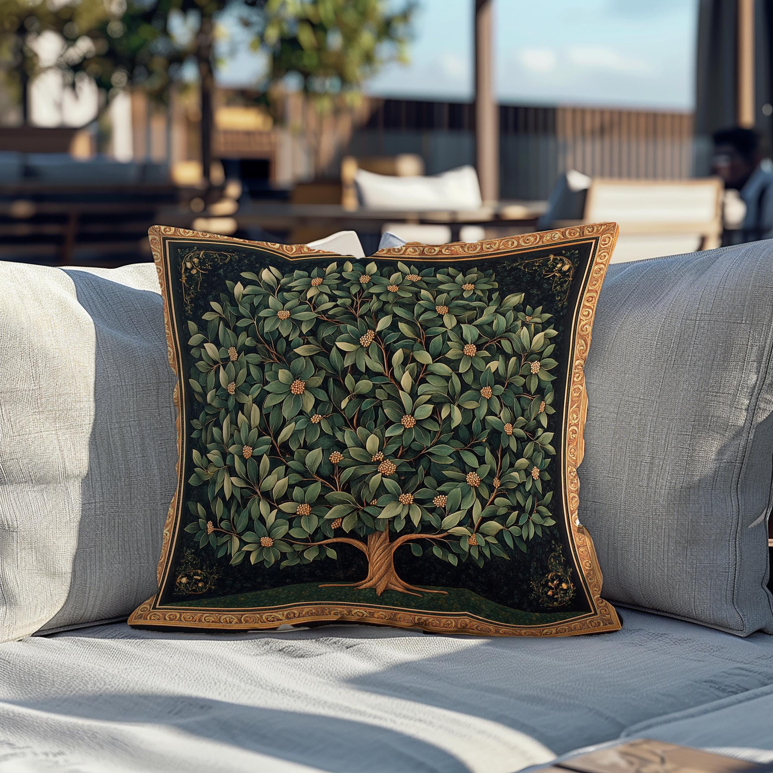 Ornamental Botanical Tree Throw Pillow, Vintage Garden Foliage Cushion, Classic Greenery Decor, Timeless Nature Accent Pillow