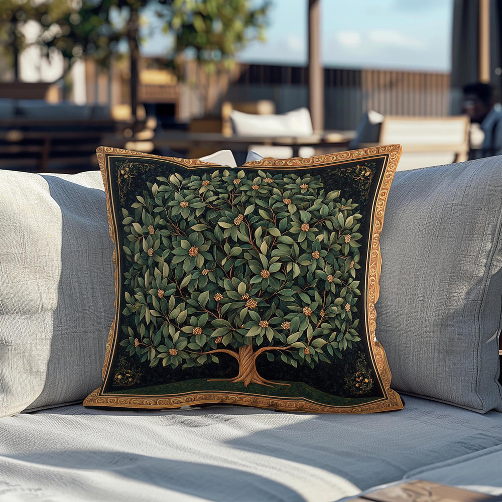 Ornamental Botanical Tree Throw Pillow, Vintage Garden Foliage Cushion, Classic Greenery Decor, Timeless Nature Accent Pillow