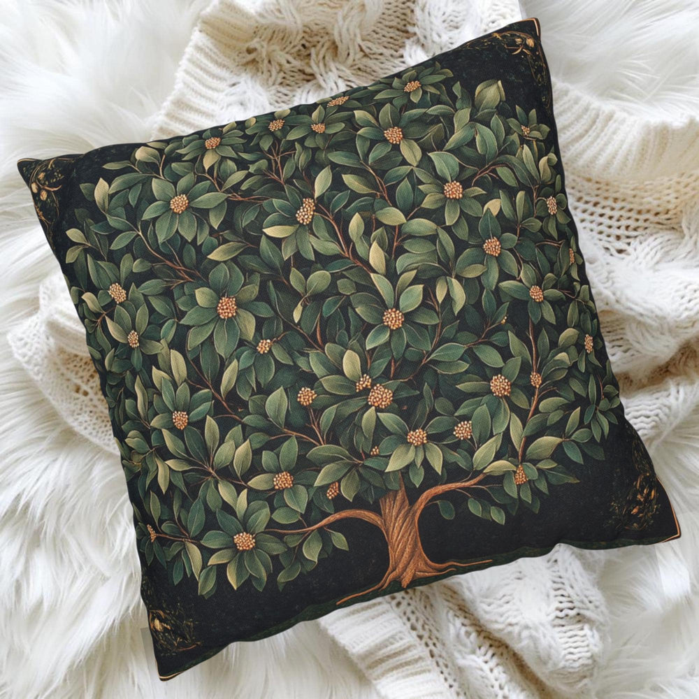 Ornamental Botanical Tree Throw Pillow, Vintage Garden Foliage Cushion, Classic Greenery Decor, Timeless Nature Accent Pillow