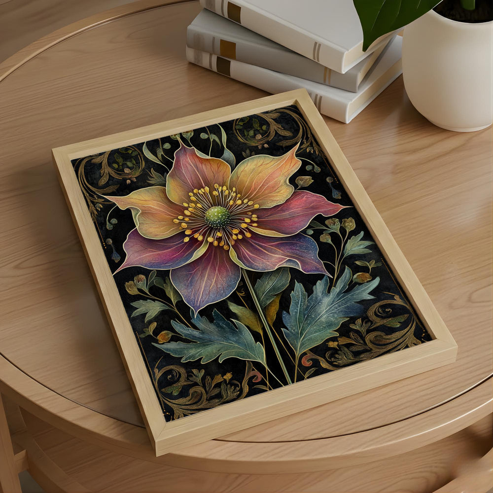 Mystical Botanical Flower Wall Art, Ornate Floral Illustration Canvas, Dark Vintage Nature Artwork, Whimsical Garden Home Decor