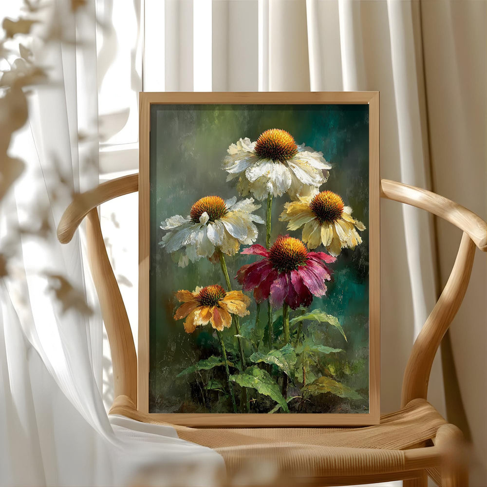 Painterly Coneflower Wall Art, Textured Wildflower Canvas, Soft Botanical Still Life Artwork, Cottage Garden Home Decor