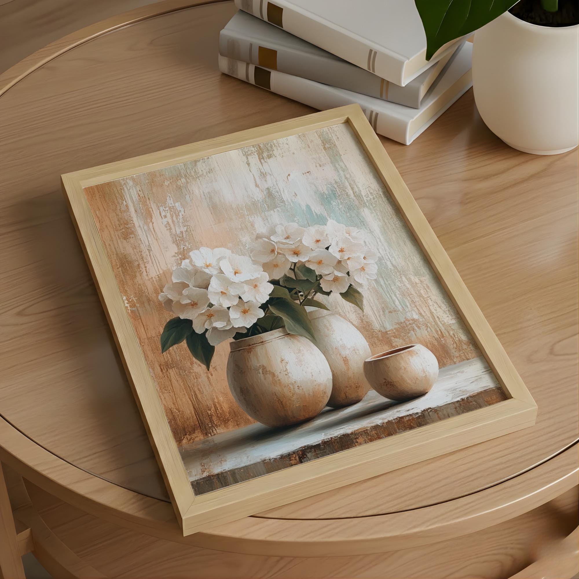 Neutral Floral Vase Wall Art, Earthy Beige Brown Canvas, Rustic Still Life Artwork, Farmhouse Home Decor, Minimalist Home Accent Print