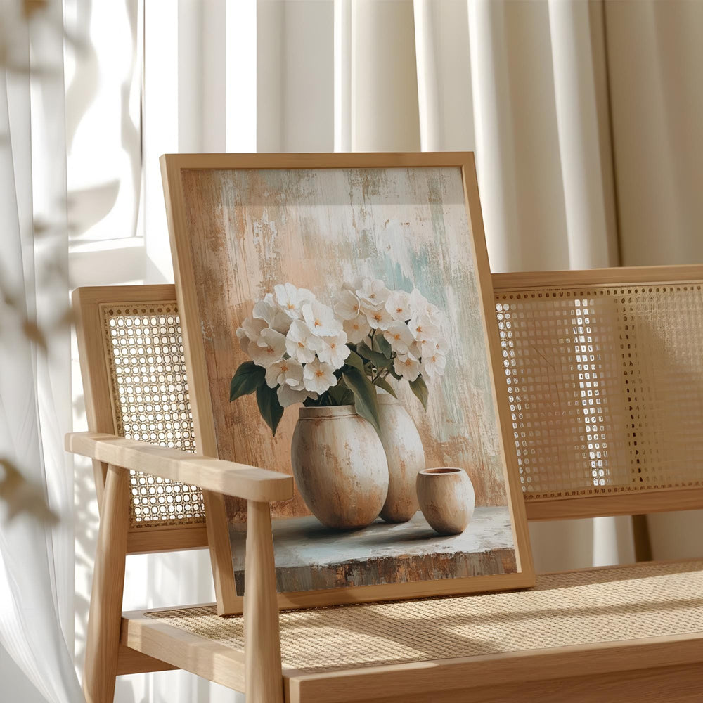 Neutral Floral Vase Wall Art, Earthy Beige Brown Canvas, Rustic Still Life Artwork, Farmhouse Home Decor, Minimalist Home Accent Print