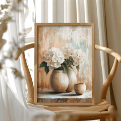 Neutral Floral Vase Wall Art, Earthy Beige Brown Canvas, Rustic Still Life Artwork, Farmhouse Home Decor, Minimalist Home Accent Print