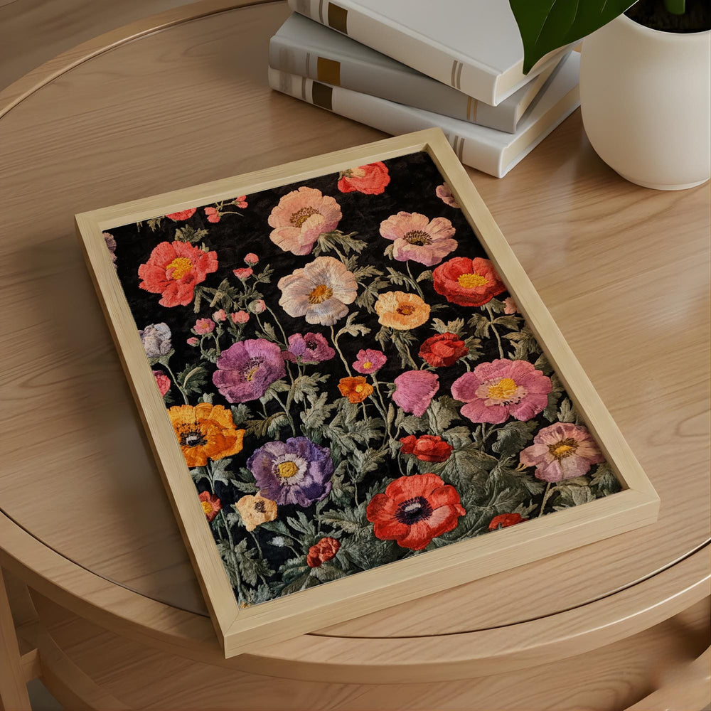 Vintage Floral Pattern Wall Art, Dark Botanical Garden Illustration, Colorful Wildflower Design, Cottagecore Home Decor Print