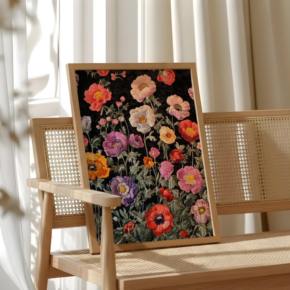 Vintage Floral Pattern Wall Art, Dark Botanical Garden Illustration, Colorful Wildflower Design, Cottagecore Home Decor Print