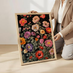 Vintage Floral Pattern Wall Art, Dark Botanical Garden Illustration, Colorful Wildflower Design, Cottagecore Home Decor Print