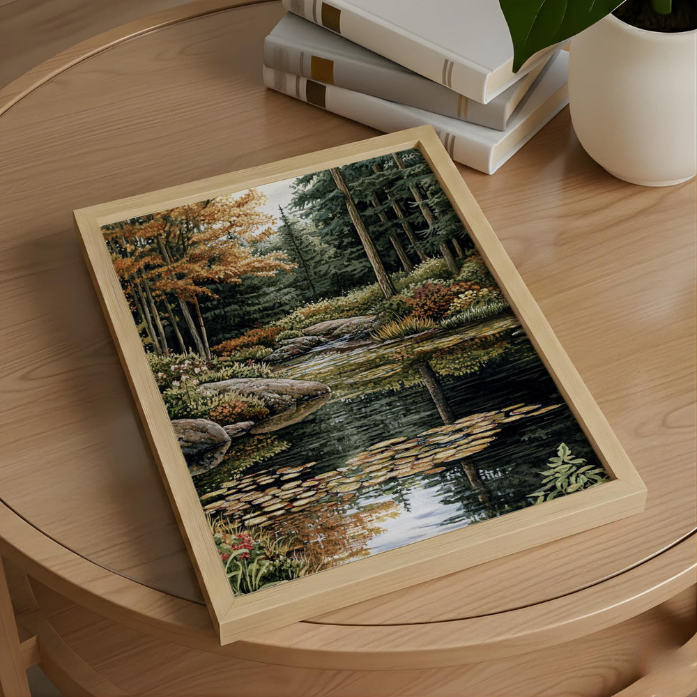 Forest Stream Wall Art, Tranquil Woodland Creek Landscape Print, Nature-Inspired River Scene Canvas, Peaceful Green Forest Decor