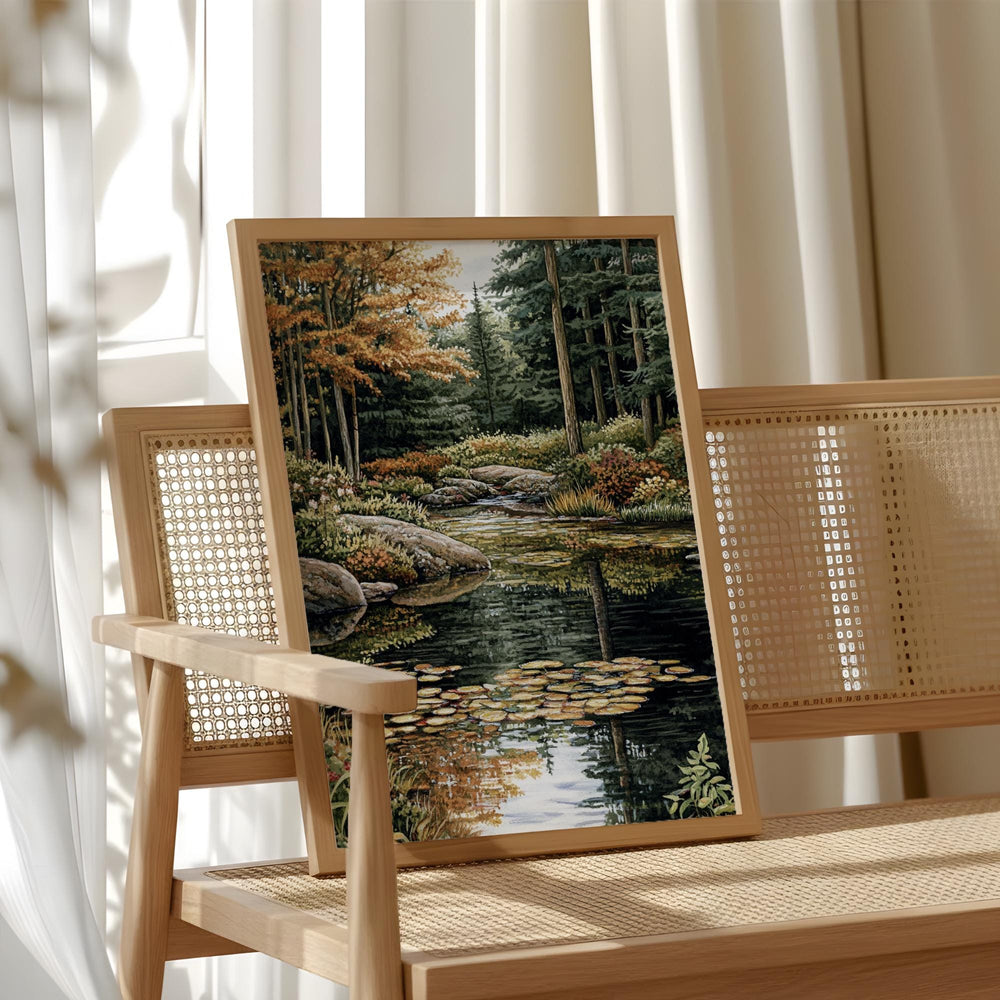 Forest Stream Wall Art, Tranquil Woodland Creek Landscape Print, Nature-Inspired River Scene Canvas, Peaceful Green Forest Decor