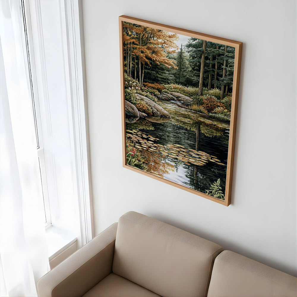 Forest Stream Wall Art, Tranquil Woodland Creek Landscape Print, Nature-Inspired River Scene Canvas, Peaceful Green Forest Decor