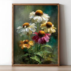 Painterly Coneflower Wall Art, Textured Wildflower Canvas, Soft Botanical Still Life Artwork, Cottage Garden Home Decor