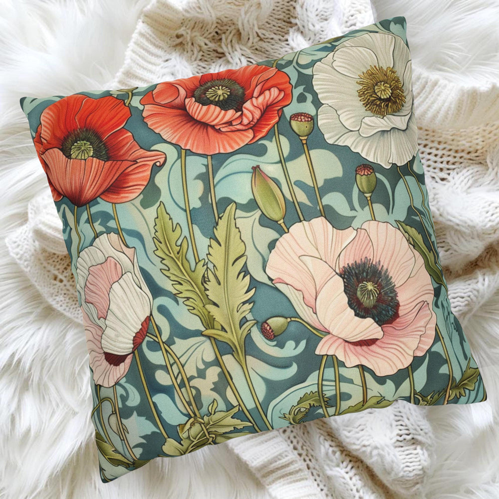 Vintage Poppies William Morris Inspired Pillows, Floral Pillow Case, Artsy Home Accent, Botanical Throw Pillow, Victorian Style Throw Pillow