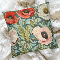 Vintage Poppies William Morris Inspired Pillows, Floral Pillow Case, Artsy Home Accent, Botanical Throw Pillow, Victorian Style Throw Pillow