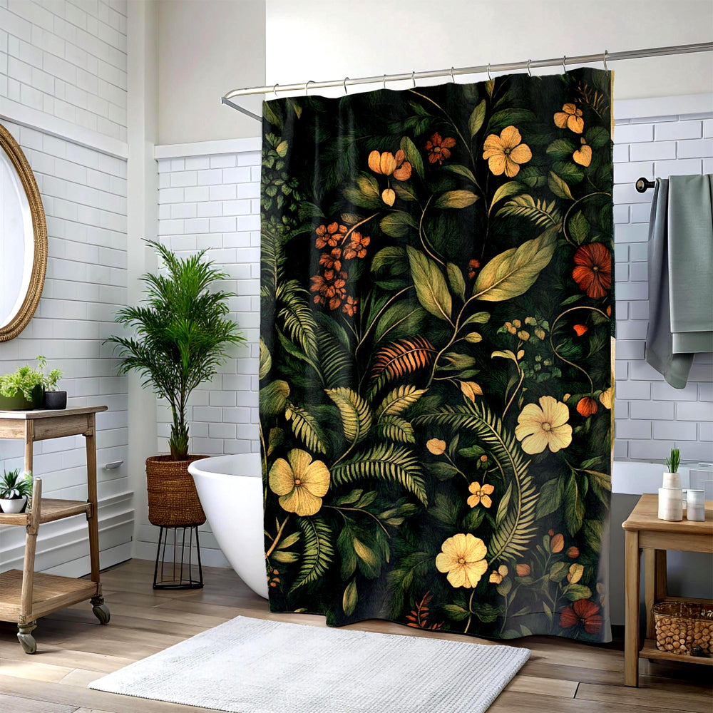 Forest Scene Shower Curtain, Vintage Floral Botanical Print Bathroom Decor, William Morris Inspired Bathroom Curtain, Woodland Rustic Decor