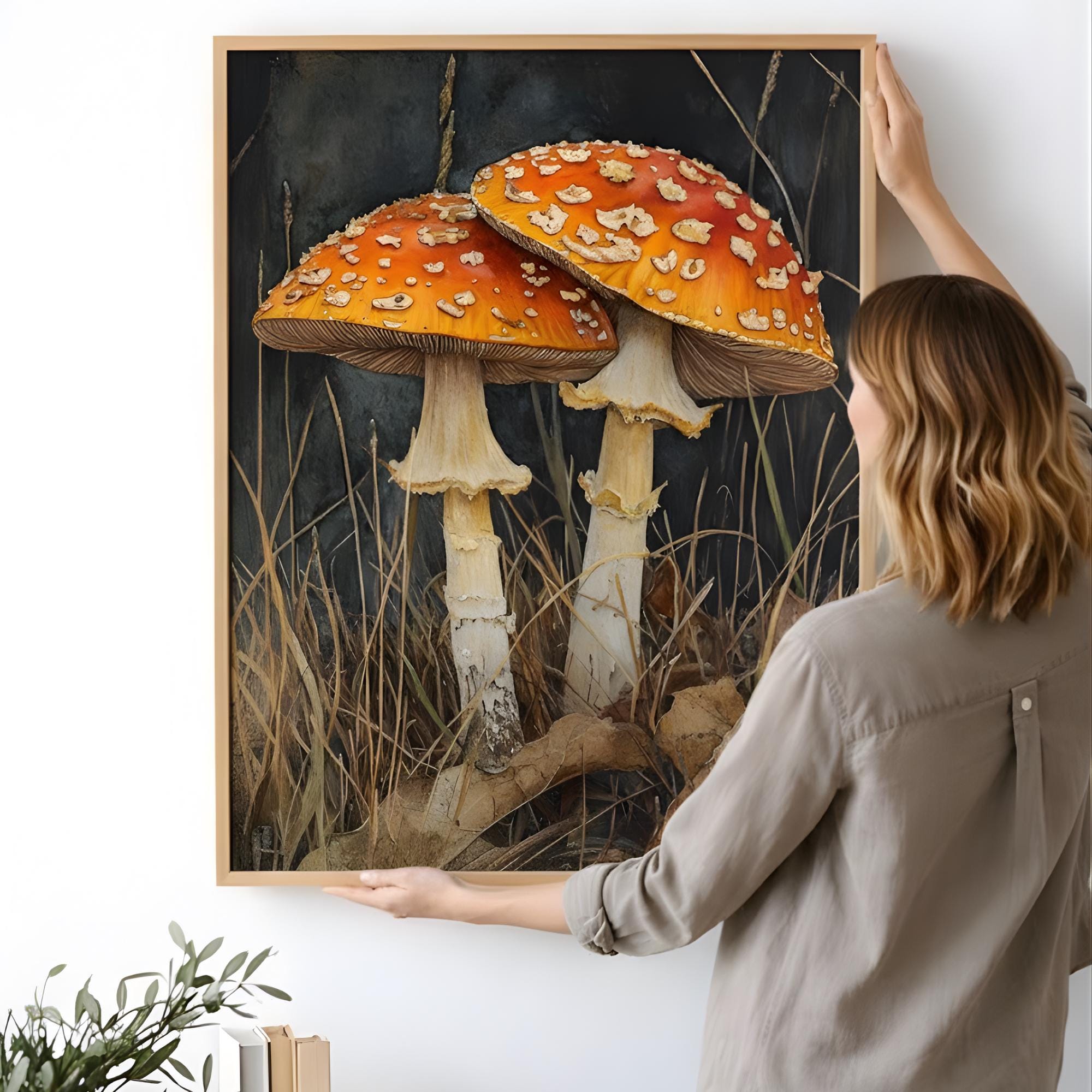 Wild Mushroom Botanical Canvas, Autumn Forest Floor Art, Goblincore Room Classic, Framed Fungi Illustration, Earthy Tones Print Design
