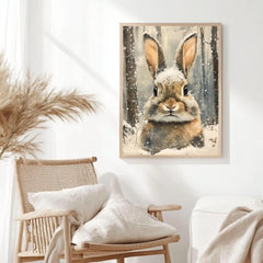 Rabbit Portrait Framed Canvas Art, Woodland Animal Wall Art, Cozy Winter Wildlife Decor, Rustic Nature Art