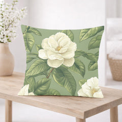 Sage Gardenia Decorative Pillow, Elegant White Floral Cushion, Botanical Green Throw Pillow, Classic Flower Pillowcase, Cottagecore Decor