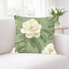 Sage Gardenia Decorative Pillow, Elegant White Floral Cushion, Botanical Green Throw Pillow, Classic Flower Pillowcase, Cottagecore Decor