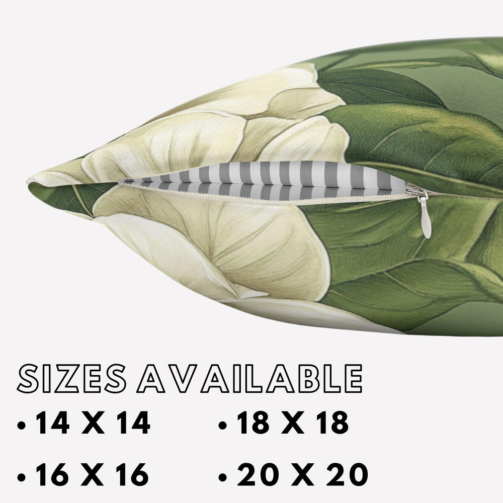 Sage Gardenia Decorative Pillow, Elegant White Floral Cushion, Botanical Green Throw Pillow, Classic Flower Pillowcase, Cottagecore Decor