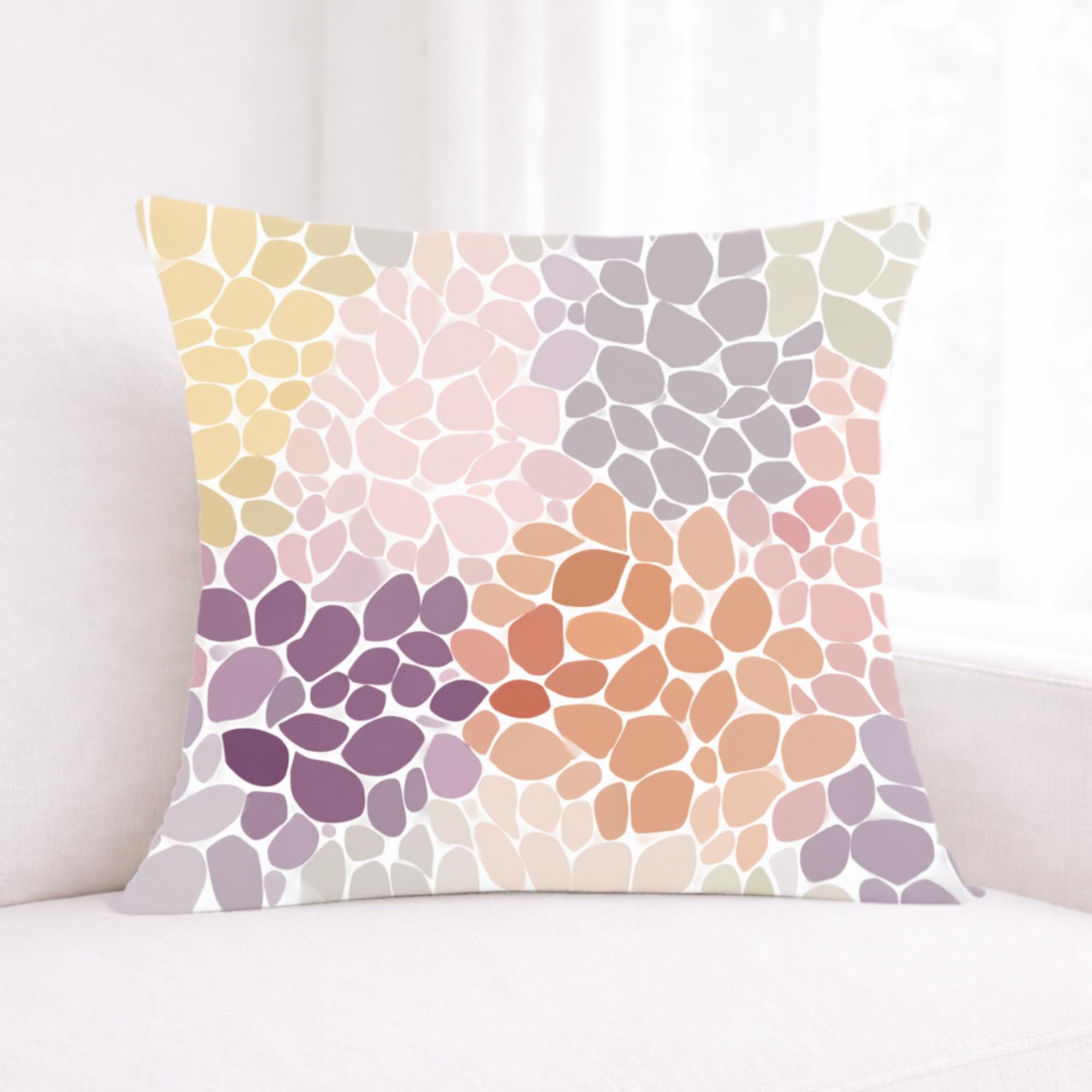 Pastel Mosaic Floral Pillow, Soft Colorful Flower Cushion, Abstract Petal Pattern Throw Pillow, Light Spring Pillowcase, Cozy Home Decor