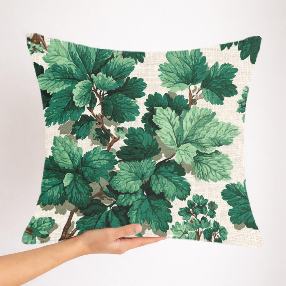 Green Botanical Leaves Pillow, Nature-Inspired Cushion, Lush Garden Leaf Throw Pillow, Cottagecore Pillowcase, Serene Home Decor