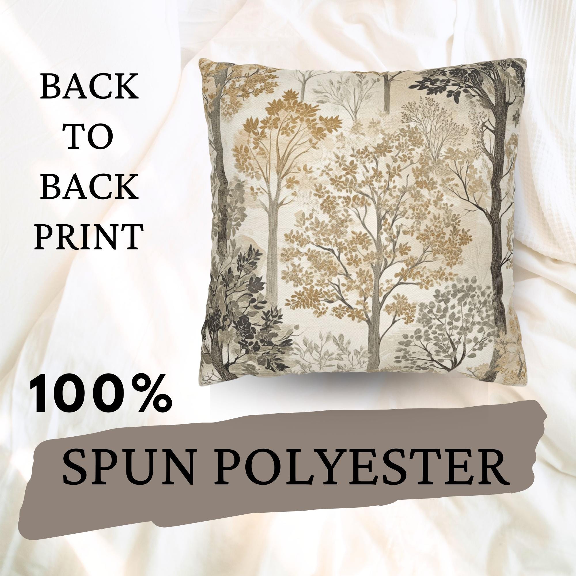 Woodland Forest Trees Pillow, Neutral Nature-Inspired Throw Pillow, Beige Grey Accent Cushion, Botanical Pillowcase, Cozy Rustic Home Decor