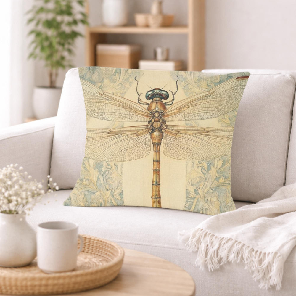 Vintage Dragonfly Pillow, William Morris Style Insect Art Cushion, Botanical Illustration Throw Pillow, Nature-Inspired Pillowcase Decor