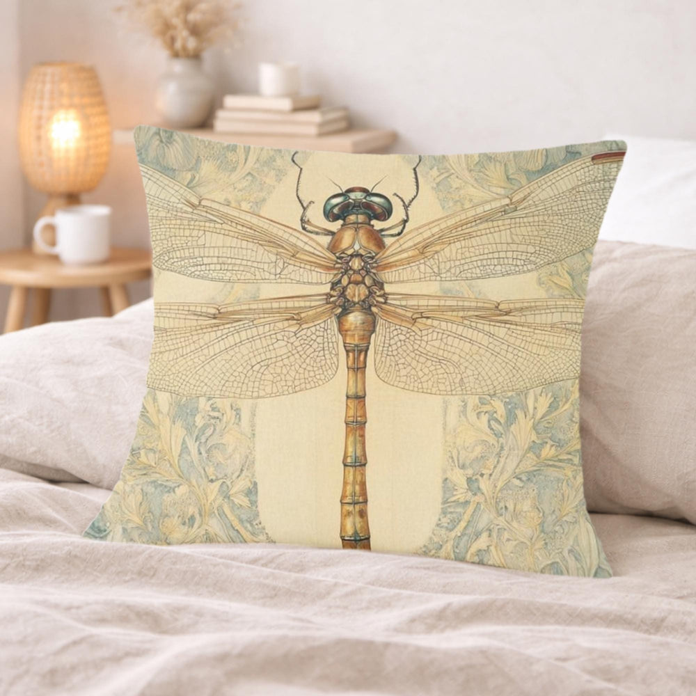 Vintage Dragonfly Pillow, William Morris Style Insect Art Cushion, Botanical Illustration Throw Pillow, Nature-Inspired Pillowcase Decor