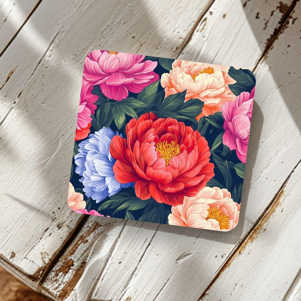Dark Floral Coaster Set of 4, Dark Botanical Table Decor, Dramatic Peony Drink Coasters, Elegant Home Accent