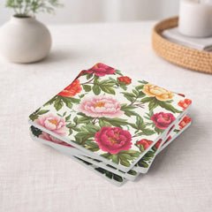 Rose Coaster Set of 4, Soft Floral Table Decor, Romantic Botanical Drink Coasters, Neutral Home Style