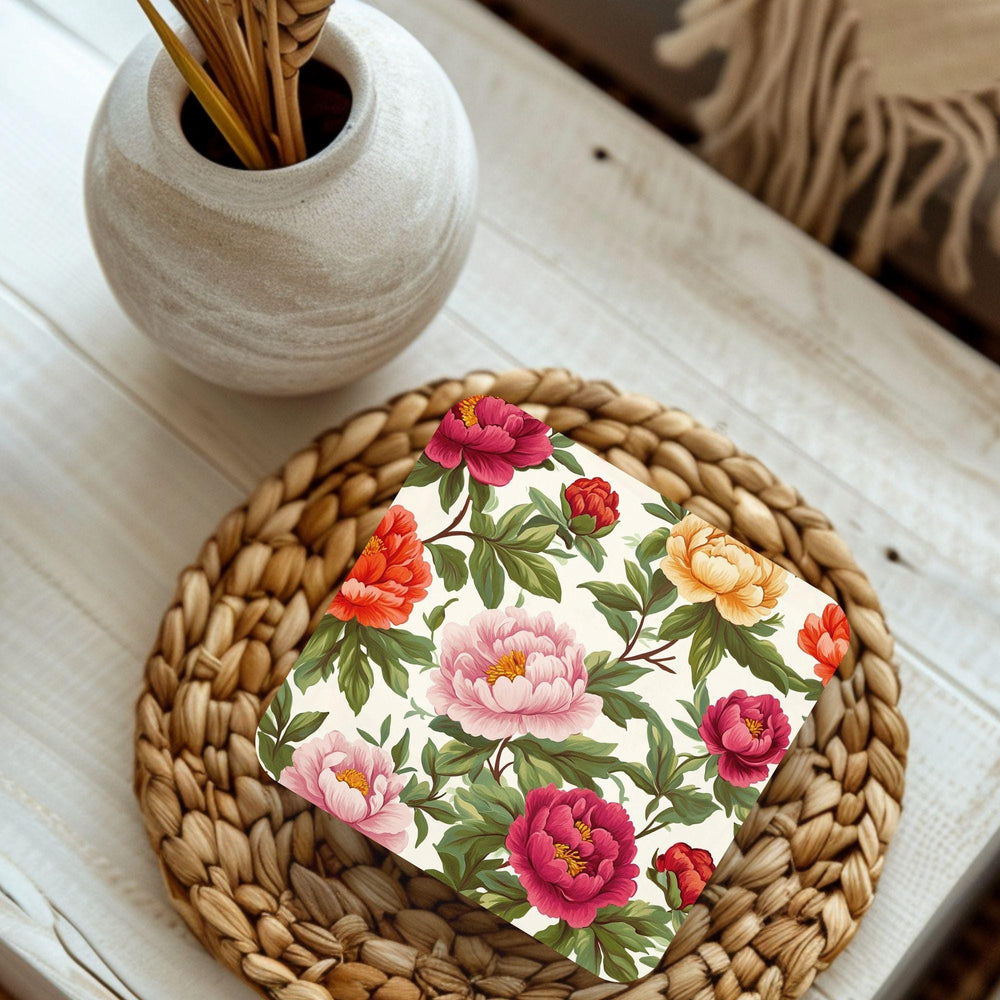 Rose Coaster Set of 4, Soft Floral Table Decor, Romantic Botanical Drink Coasters, Neutral Home Style