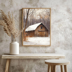 Rustic Winter Barn Wall Art, Snow Covered Wooden Barn Print, Farm Landscape Art, Print Canvas Framed Canvas Decor